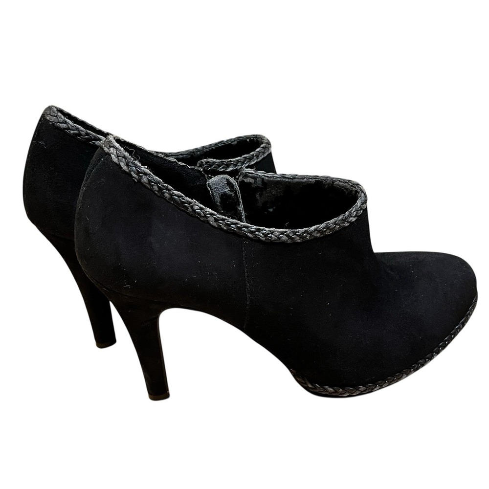 Antonio Melani Ankle Booties Dante Black Suede Size 8 Heeled Boots‎ Braided Trim